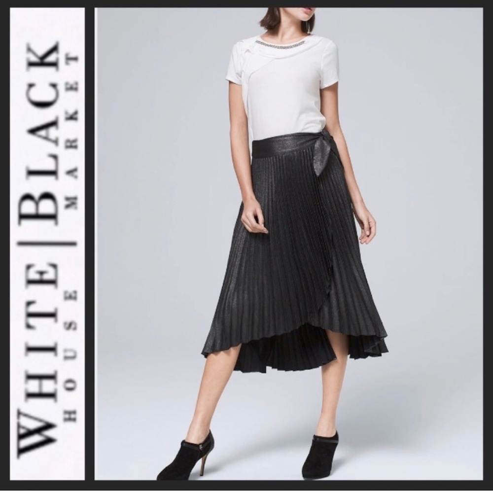 White House Black Market Black Asymmetrical Pleated Wrap Skirt